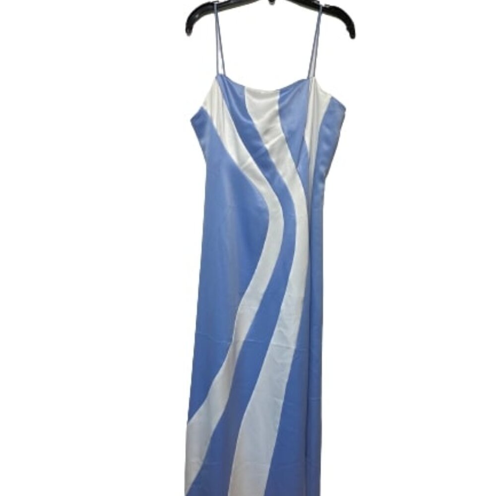 Blue White Satin Maxi Dress NWOT for Prom, Bridesmaid, Wedding